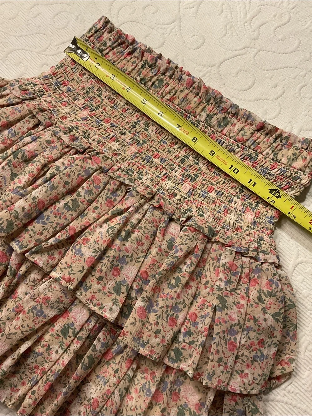 Pants Store Tiered Smocked Mini Skirt in Cream Floral. Medium NWOT